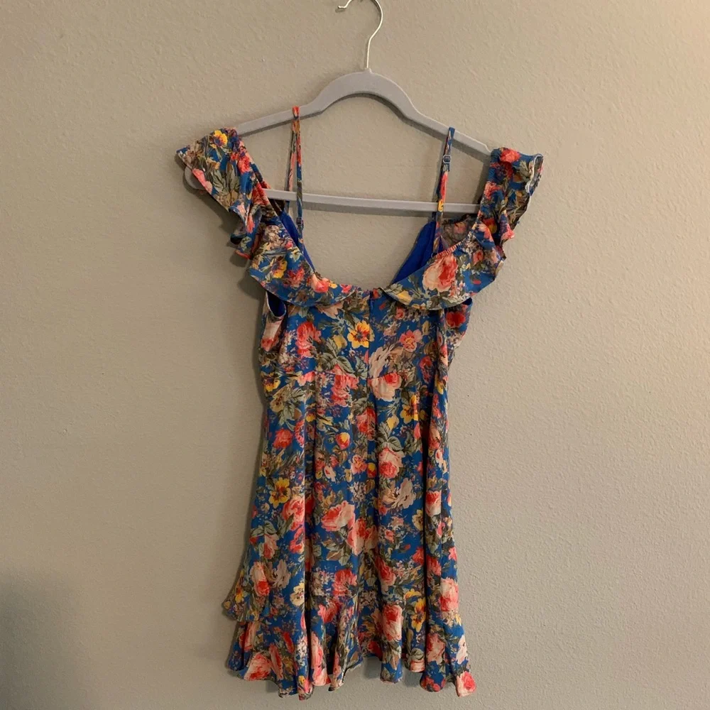 MAJORELLE blue floral off the shoulder dress - Picture 3 of 6